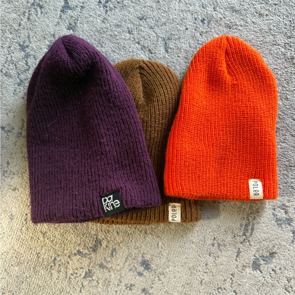Poler Purple and Brown Knitted Beanies